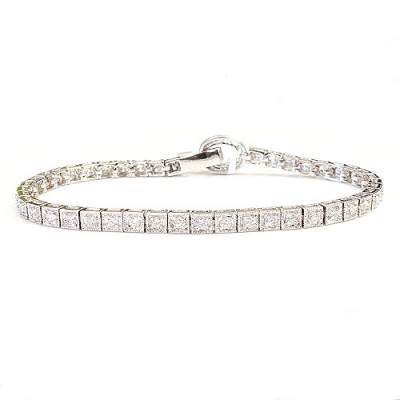 Sterling Silver Bracelet Connecting Square with Clear Cubic Zirconia