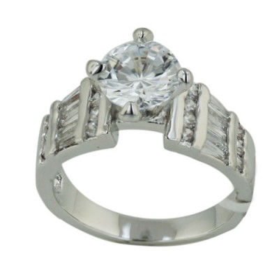 Brass Ring 7.5Mm Round Clear Cz Solitaire With Cle
