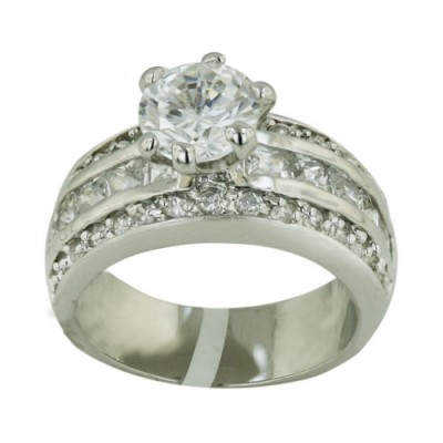Brass Ring 8Mm Clear Cz Solitaire With Channel Set