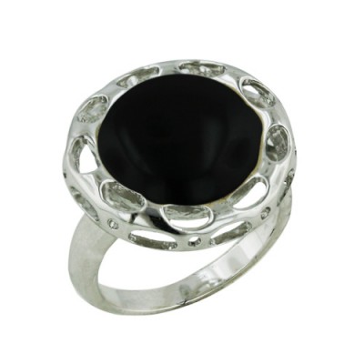 Brass Ring 13.5mm Onyx on Bezel with Open Ovals - 8