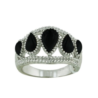 Brass Ring Band 5 Tear Drop Black Onyx - 8