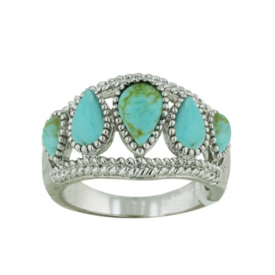 Brass Ring Band 5 Tear Drop Reconstructed Turquoise - 8
