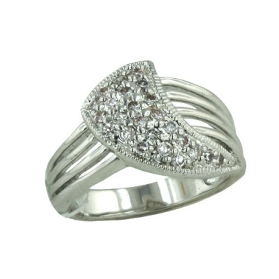 Brass Ring Clear Cubic Zirconia Wrap Around 4 Thin Strands - 8