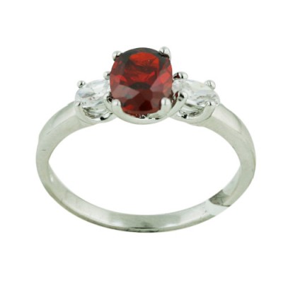 Brass Ring 6X8mm Oval Garnet Cubic Zirconia with 3X5mm Clear Oval Cubic Zirconia - 8