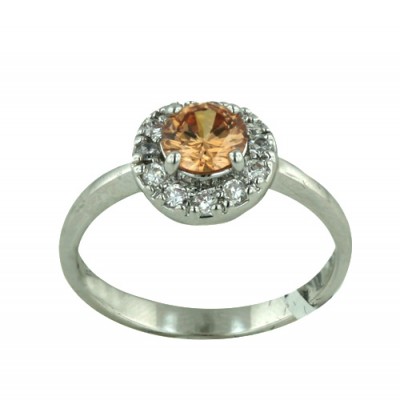 Brass Ring 6mm Champange Clear on 2mm Clear Cubic Zirconia Bezel - 8