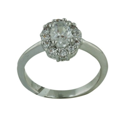 Brass Ring 5X7 Clear Oval Cubic Zirconia Center 2mm Clear Cubic Zirconia Arou - 8