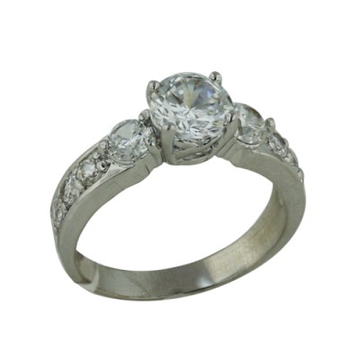 Brass Ring 7mm Clear Cubic Zirconia 4mm on Side 3mm on Band - 8