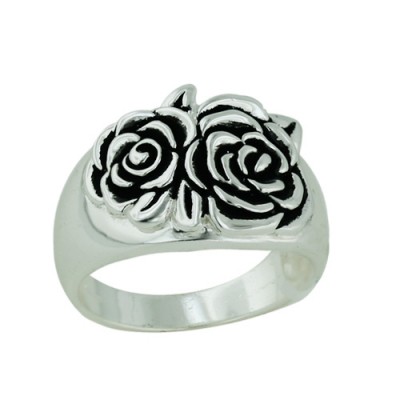 Brass Ring Carved Rose on Band with Antiq Brushing - 8