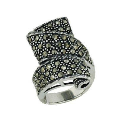 Brass Ring 29.5*20Mm Plain Marcasite W/Bypass Curv