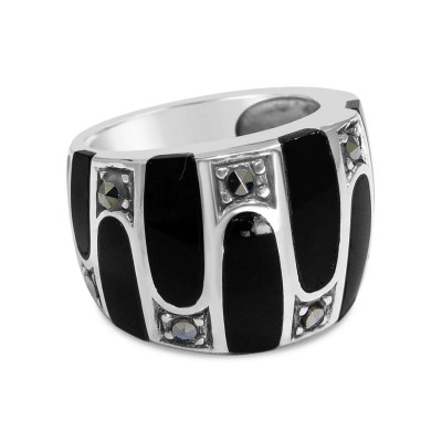 Marcasite RING WHITE Mother of Pearl AND BLACK ONYX UP & DOWN