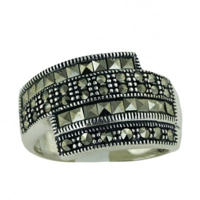 Marcasite Ring Pave Marcasite Oxidized Rope Rows Square Cut - 8