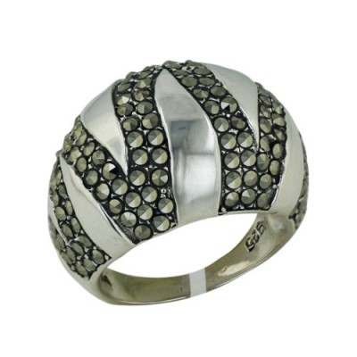 Marcasite Ring Dome with Marcasite 18mm Width Zebra Pattern