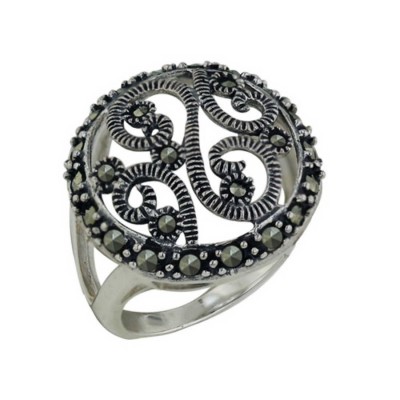 Marcasite Ring 21X21mm Round Open Filgree with Marcasite