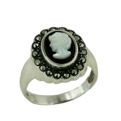 Sterling Silver Ring Cameo 14 X16 mm