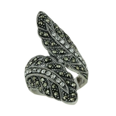 Marcasite Ring Leave Overlaced Clear Pave Cubic Zirconia Lined in Interl