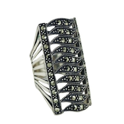 Marcasite Ring Marcasite Wave Pattern Forms Large Rectang