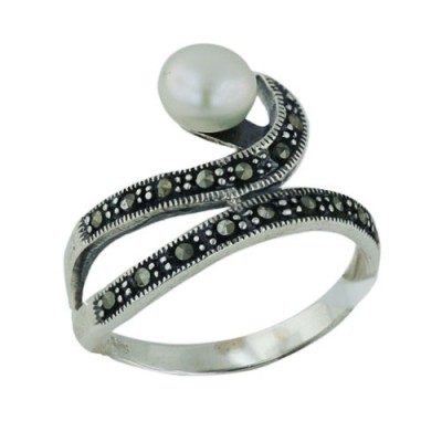 MS Ring Marcasite Curve W/ 6Mm Fp