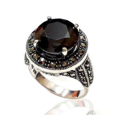 Marcasite Ring Round Black Cubic Zirconia Marcasite Around