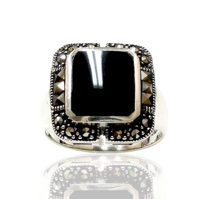 MS Ring Octagon Black Onyx Square Square Ms Sides