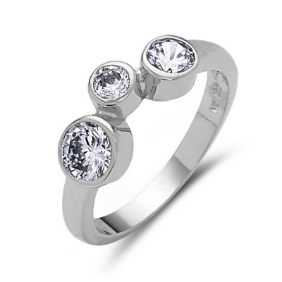 Sterling Silver Ring 3 Bubble Clear Cubic Zirconia