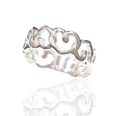 Sterling Silver Ring Open Heart Link Eternity E-Coat