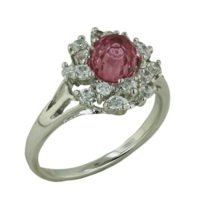 Sterling Silver Ring Pink Cubic Zirconia Broillette Ball with Cubic Zirconia