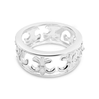 Sterling Silver Ring Fleur De Lis Eternity Band--E-Coat