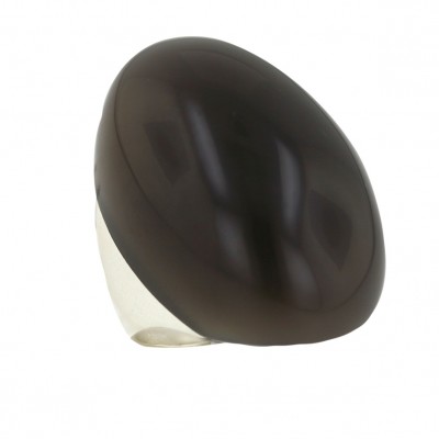 Sterling Silver Ring L=38mm Cabochon Grey Agate