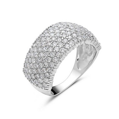 Sterling Silver Ring Clear Cubic Zirconia Seven Cubic Zirconia Lines Half Eternity Band--