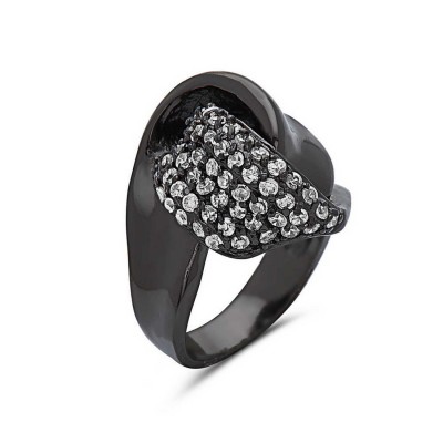Sterling Silver Ring Silver+Clear Cubic Zirconia Knot-Black Plating-