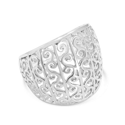 Sterling Silver Ring Plain Silver Multicolor-Swirl -Rhodium Plating-