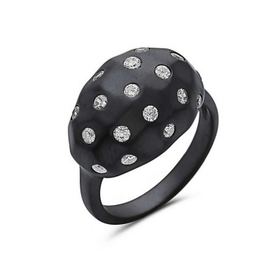 Sterling Silver Ring Black Rhodium Matte Finishing Puff with Clear