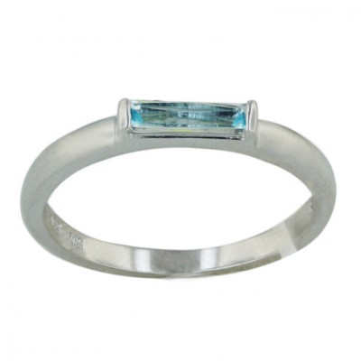 Sterling Silver Ring 8X2mm Blue Topaz Glass Baguette Princess C - 8