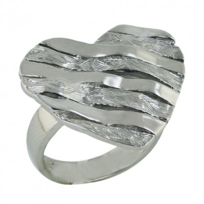 Sterling Silver Ring Rough Texture Wavy Lines Heart--Rhodium Plating/Nickle Free-- - 8