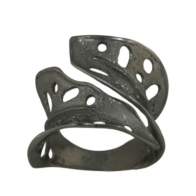 Sterling Silver Ring Oppositive Matt Finish+Dusted Open Leaf--Rutheni - 9