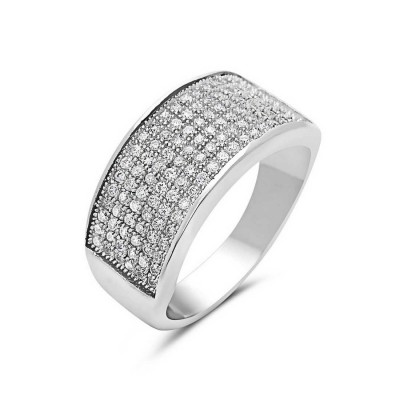 Sterling Silver Ring Clear Cubic Zirconia Mircopave Row--Rhodium Plating/Nickle Free--
