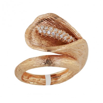 Sterling Silver Ring L=17mm Lines Texture Rosegold Plating Tuli
