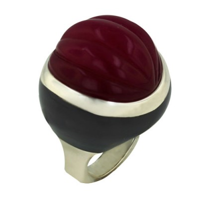 Sterling Silver Ring 25mm Grey Agate with Shell Pattern Dyed Pi