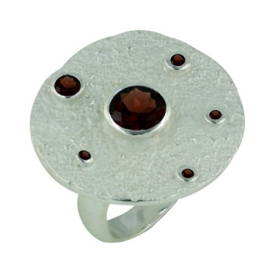 Sterling Silver Ring 28X28mm Round with 7mm+3.5mm+2mm+2mm+1.5mm Garnet