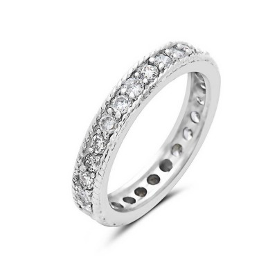Sterling Silver Ring Channel Setting with Clear Cubic Zirconia Grainy Edge