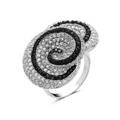 Sterling Silver Ring of Swirls with Clear and Black Cubic Zirconia