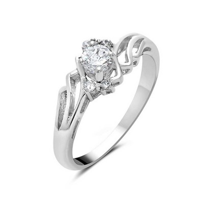 Sterling Silver Ring 4mm Round Clear Cubic Zirconia with Open Bypass Lines
