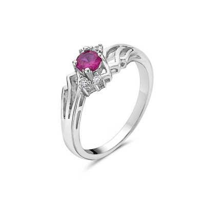 Sterling Silver Ring 4mm Round Synthetic.Corundum with Open Bypass Lines