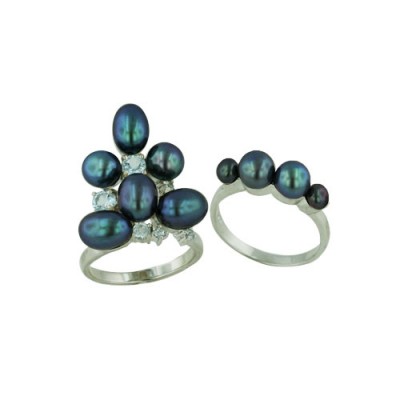 Sterling Silver Ring Peacock Color Fresh Water Pearl Sky Bl Topaz Gem