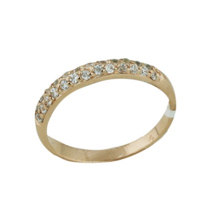 Sterling Silver Ring Rose Gold Band with Two Rows of Clear Cubic Zirconia
