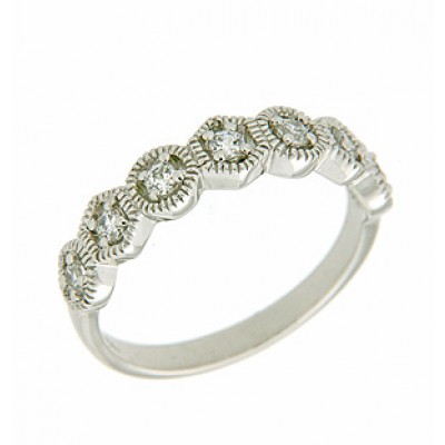 Sterling Silver Ring 2mm Clear Cubic Zirconia in Open Circles and Hexagons