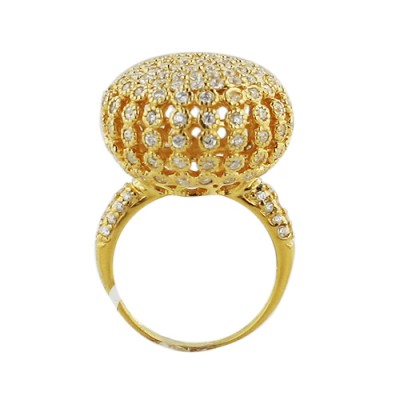 Sterling Silver Ring Open Puffy Dome with Clear Cubic Zirconia Gold Plated