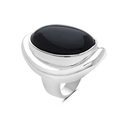 Sterling Silver Ring 16.5X24mm Onyx Oval Dome on Plain Bezel