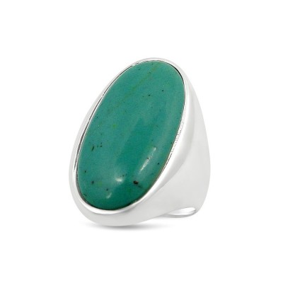 STERLING SILVER RING 12X25MM RECONSTITUENT TURQUOISE  WITH PLAIN BAND