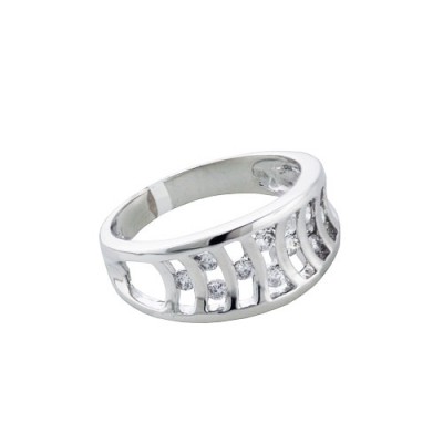 Sterling Silver Ring Clear Cubic Zirconia Between Open Curved Lines
